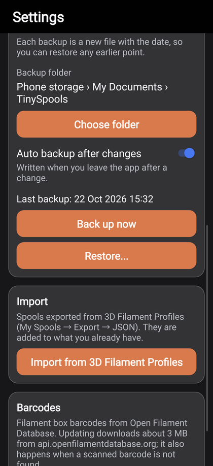 Backup in Settings